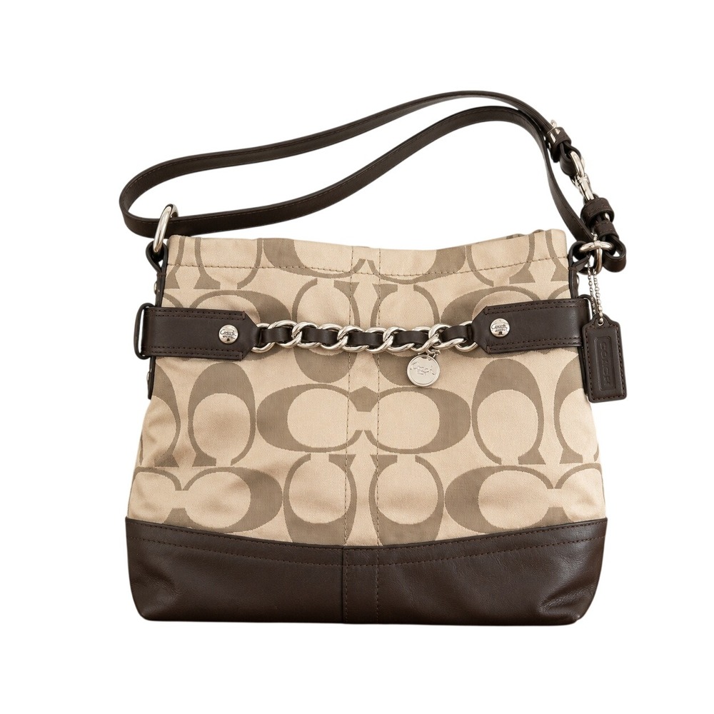Coach Signature C Sateen Chain Duffle F1886 Gold Brown Shoulder Bag